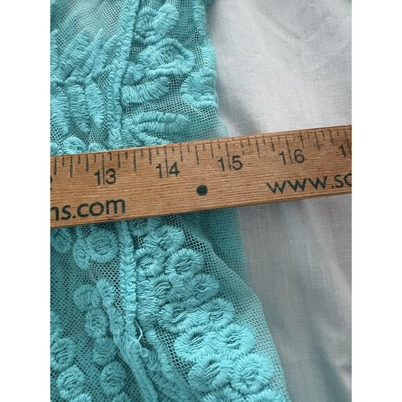 Blue Sheer Embroidered Lace Top Womens Medium Floral Boho Festival Layer Beach - Picture 10 of 13